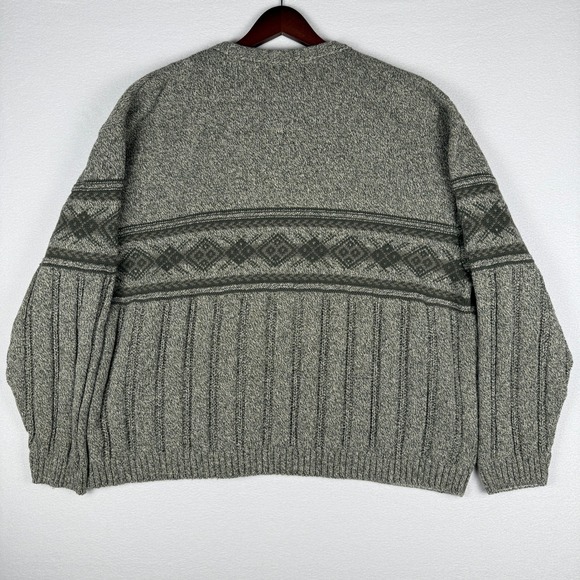 VTG Eddie Bauer Sweater Mens 2XL Grey Argyle Chunky Knit Grandpa V Neck Pullover - Picture 2 of 7